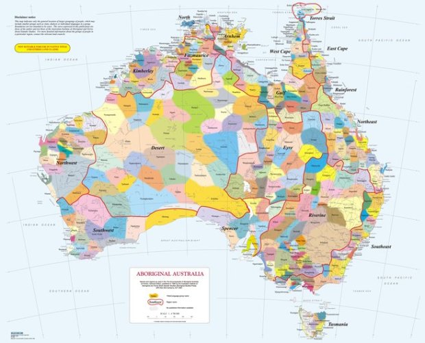This map attempts to represent all the language, social or nation groups of the Indigenous people of Australia.